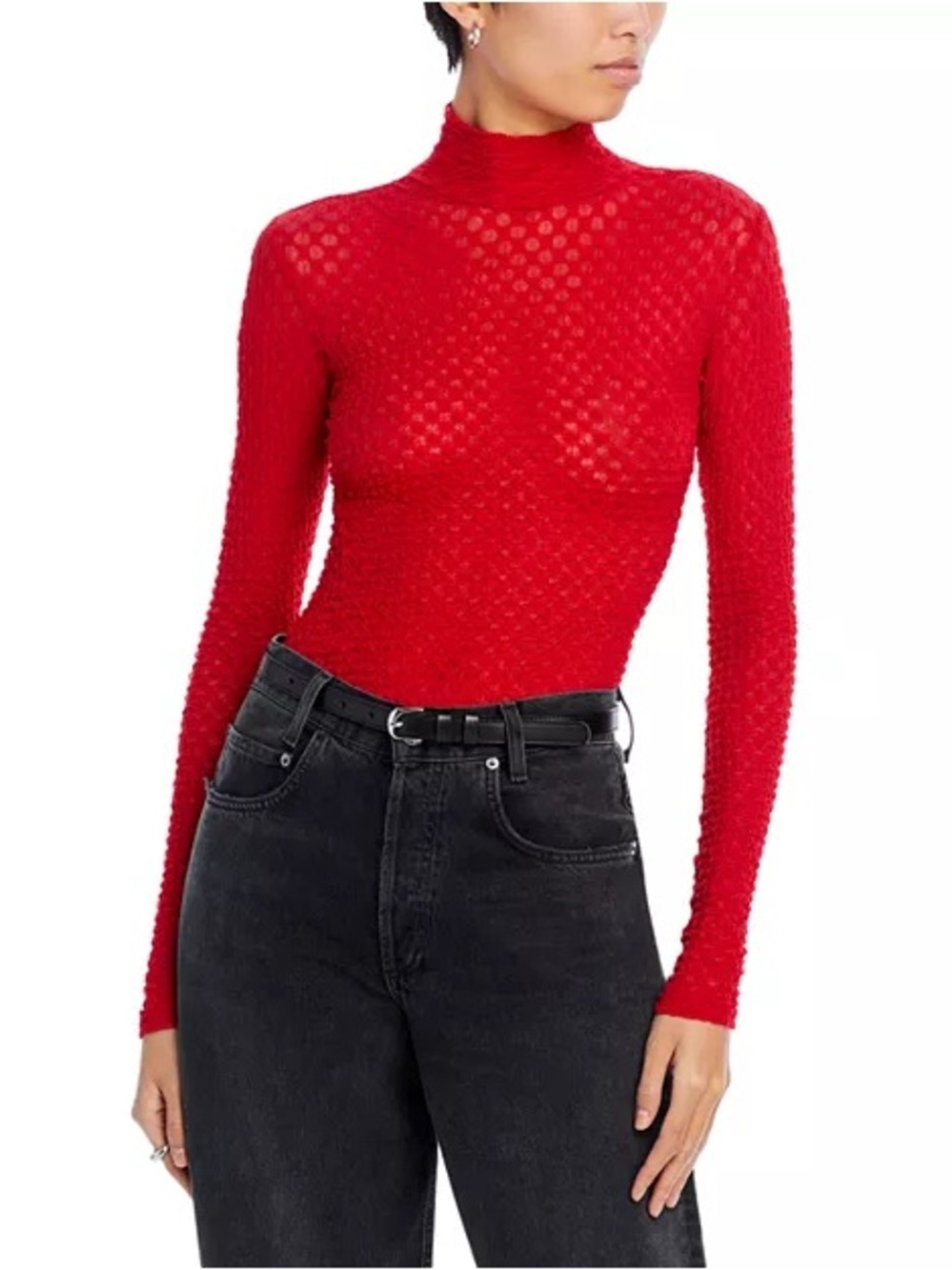FRAME Mesh Lace Turtleneck in Cherry Women’s Size P/S Retail $198